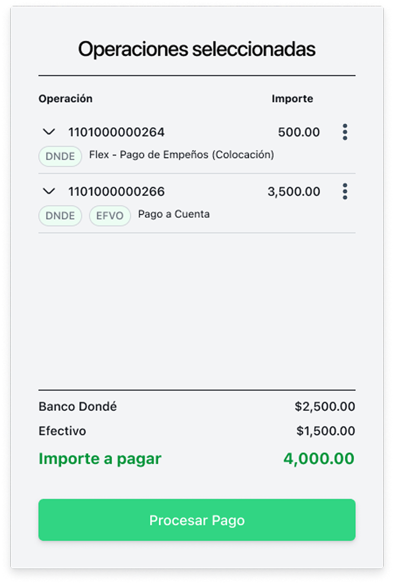 Detalle del carrito de operaciones