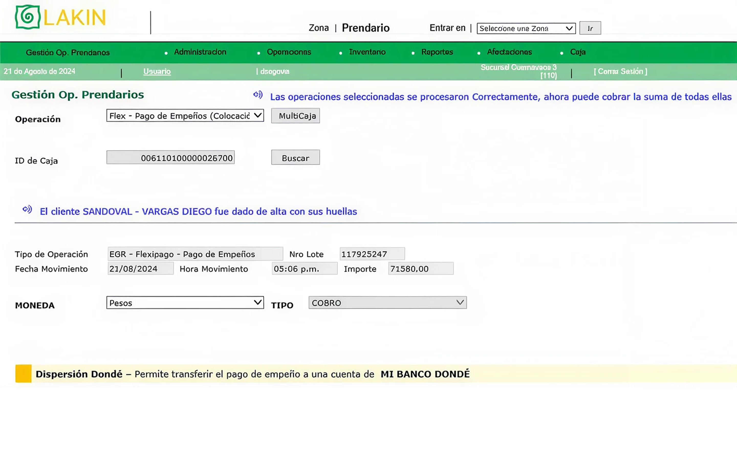 UI anterior de Lakin