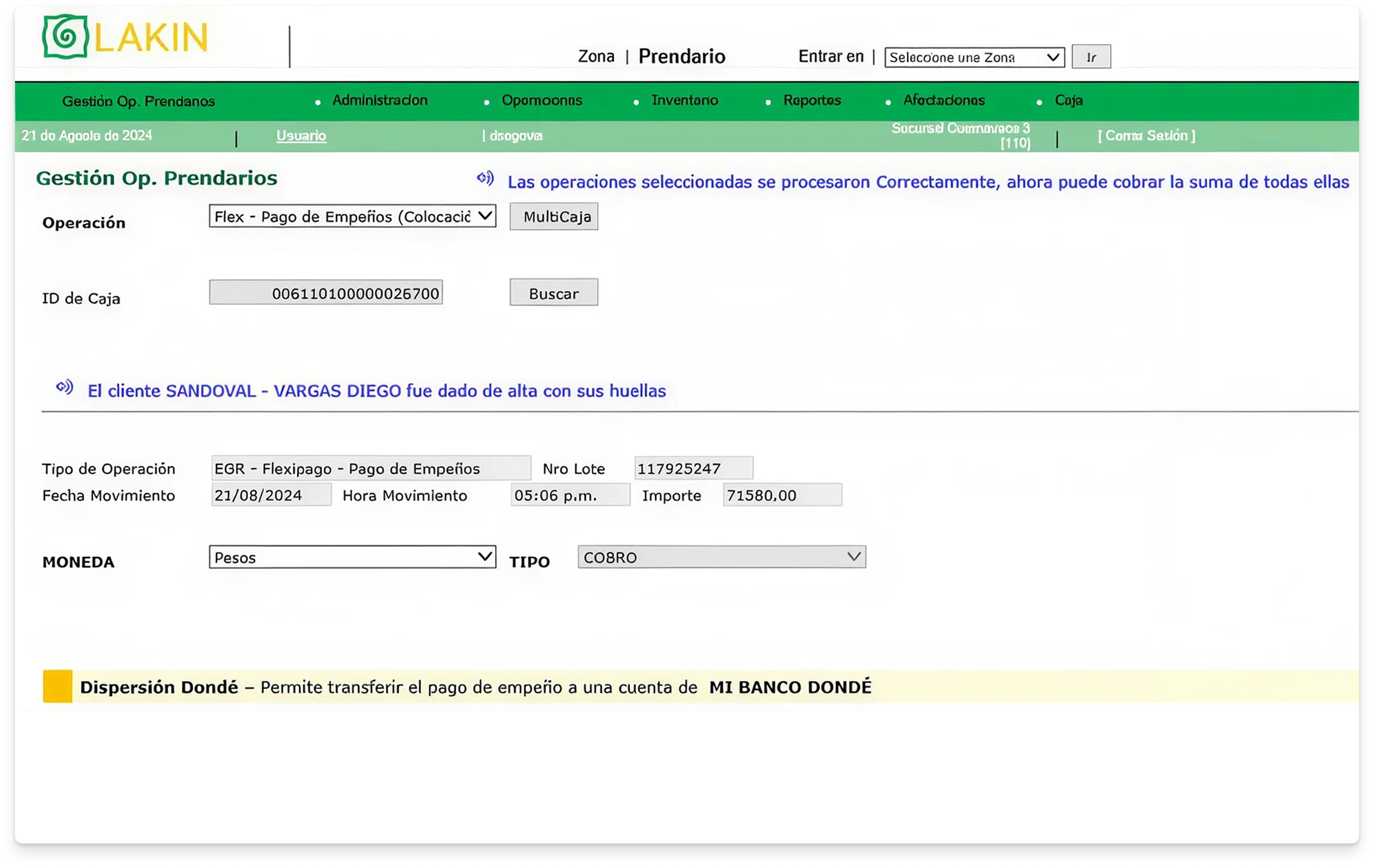 UI anterior de Lakin