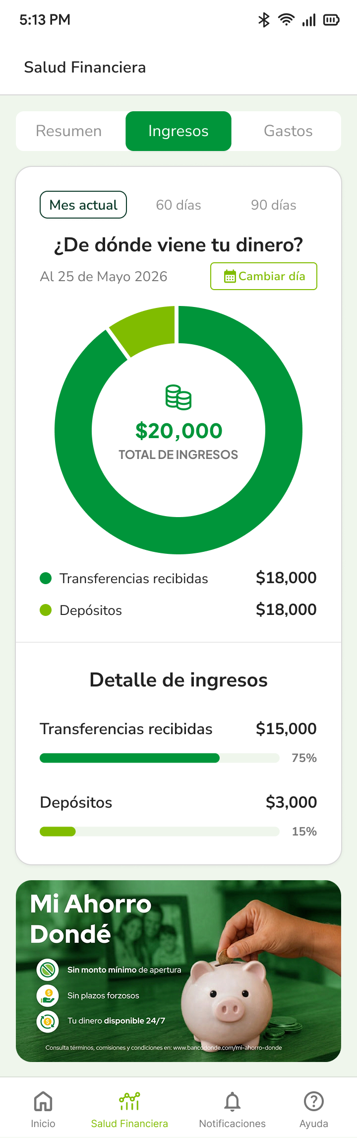 Ingresos — detalle por categoría